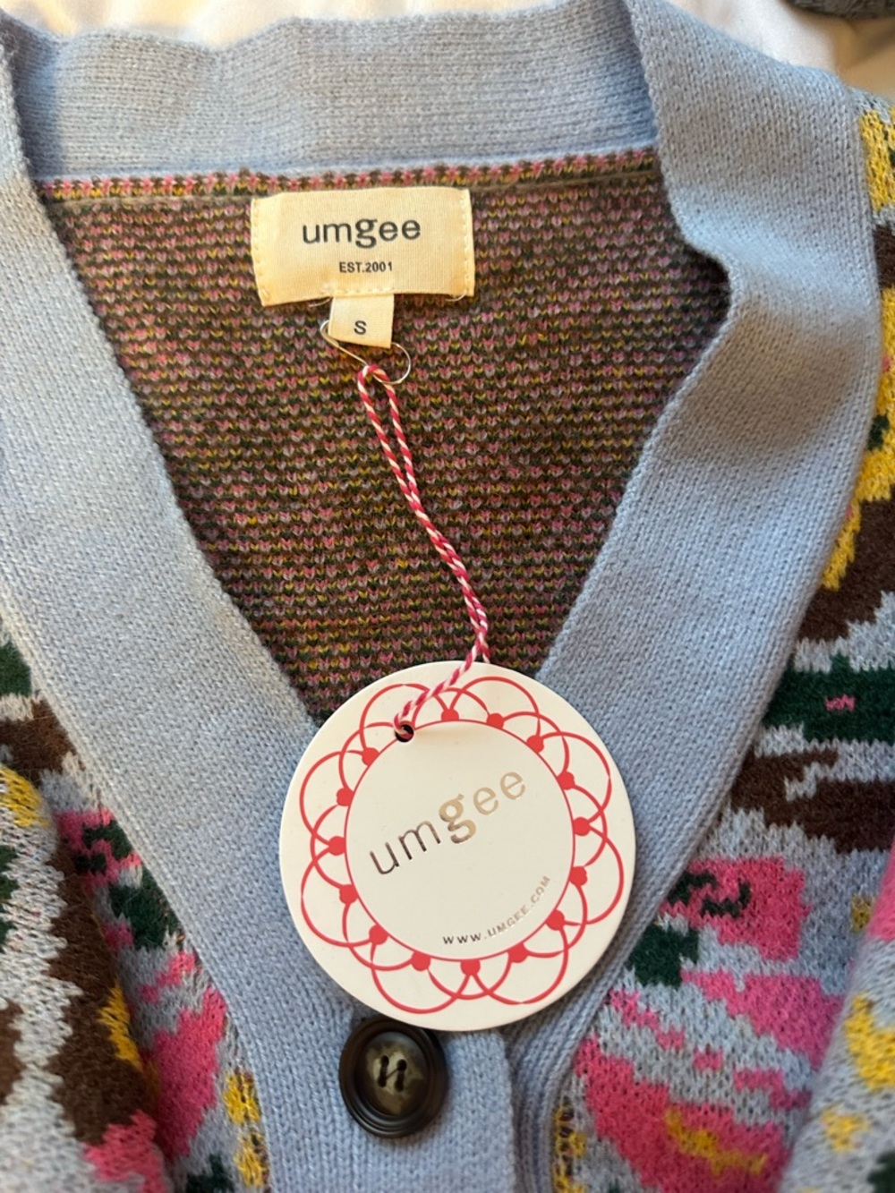 Umgee Light Blue Floral Jacquard Cardigan SMALL NWT - Picture 5 of 7